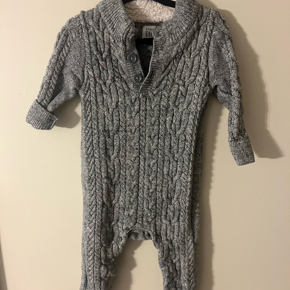 GAP Gray Cable Knit Sweater Jumpsuit